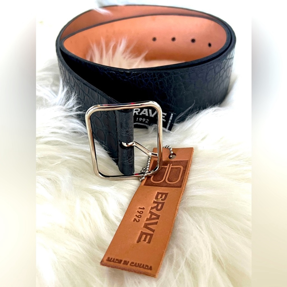 🇨🇦 Brave Leather Collection - Blk Croc Leather belt with silver hardware